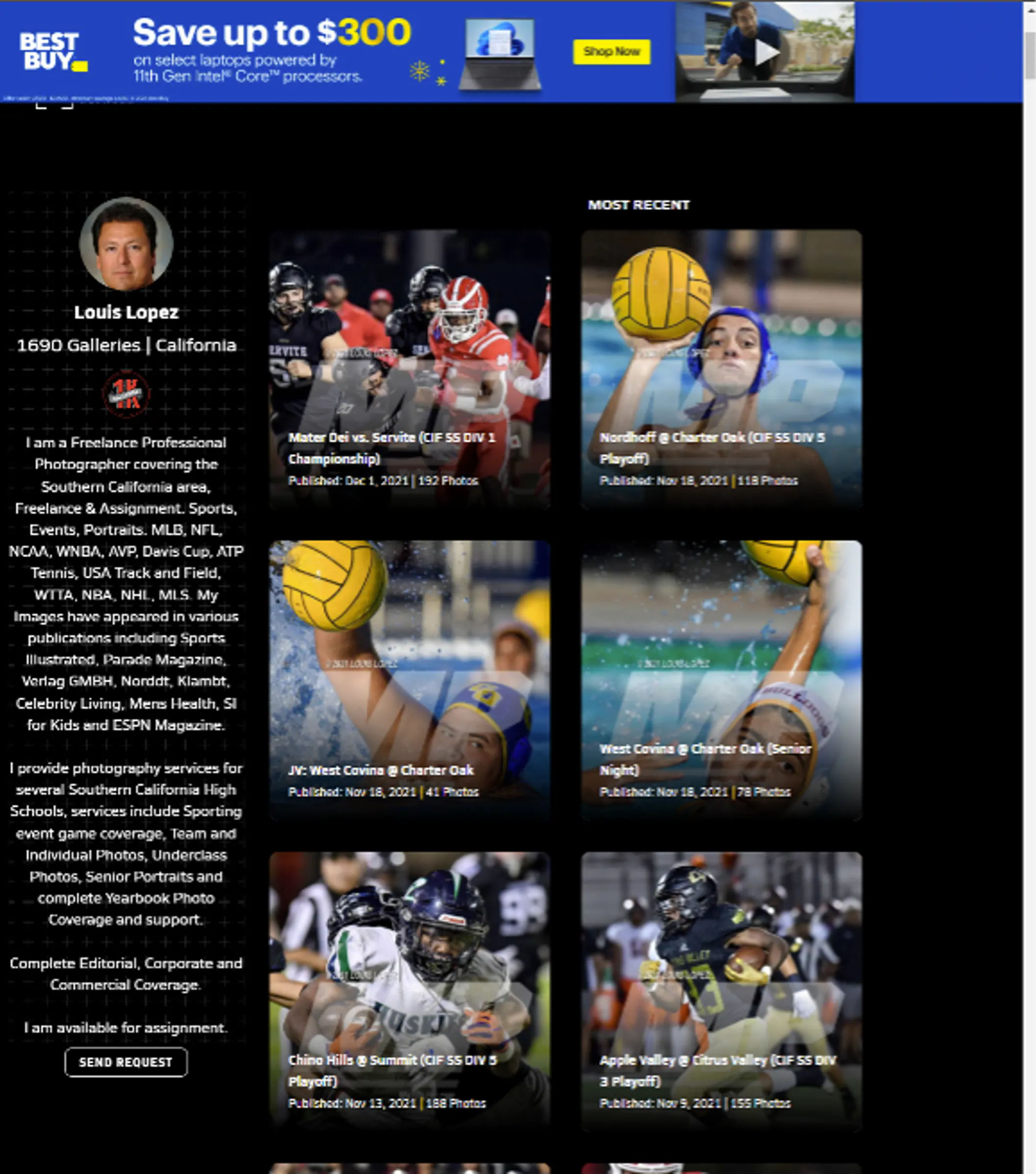 Figure 28 MaxPreps Freelance Photography Page