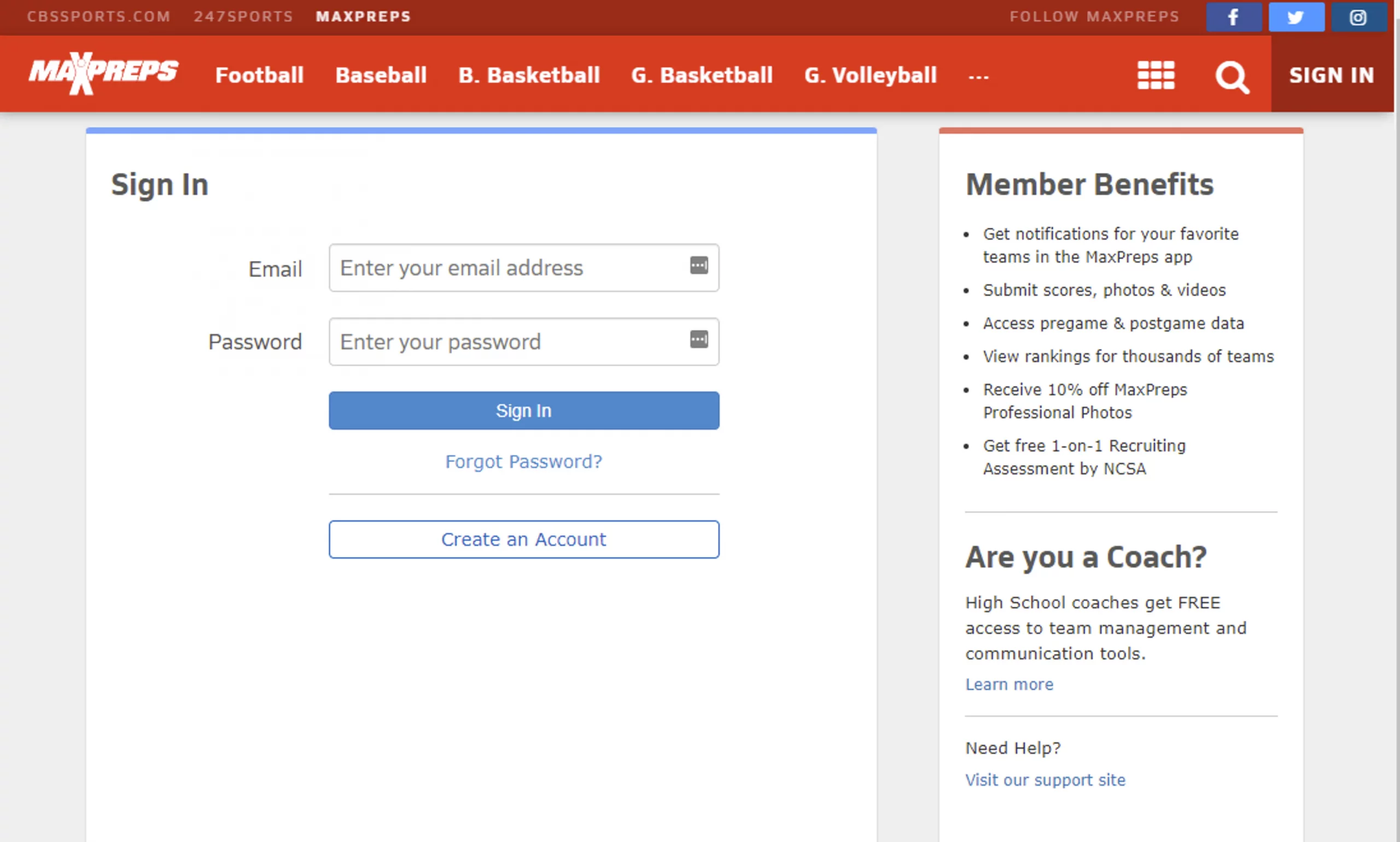 Figure 3 MaxPreps Sign In Page